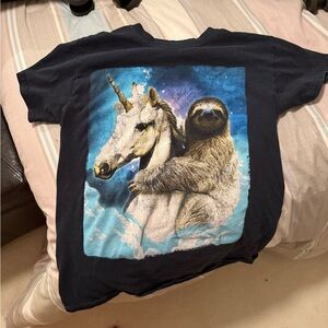Graphic Tee with Unicorn and Sloth Design